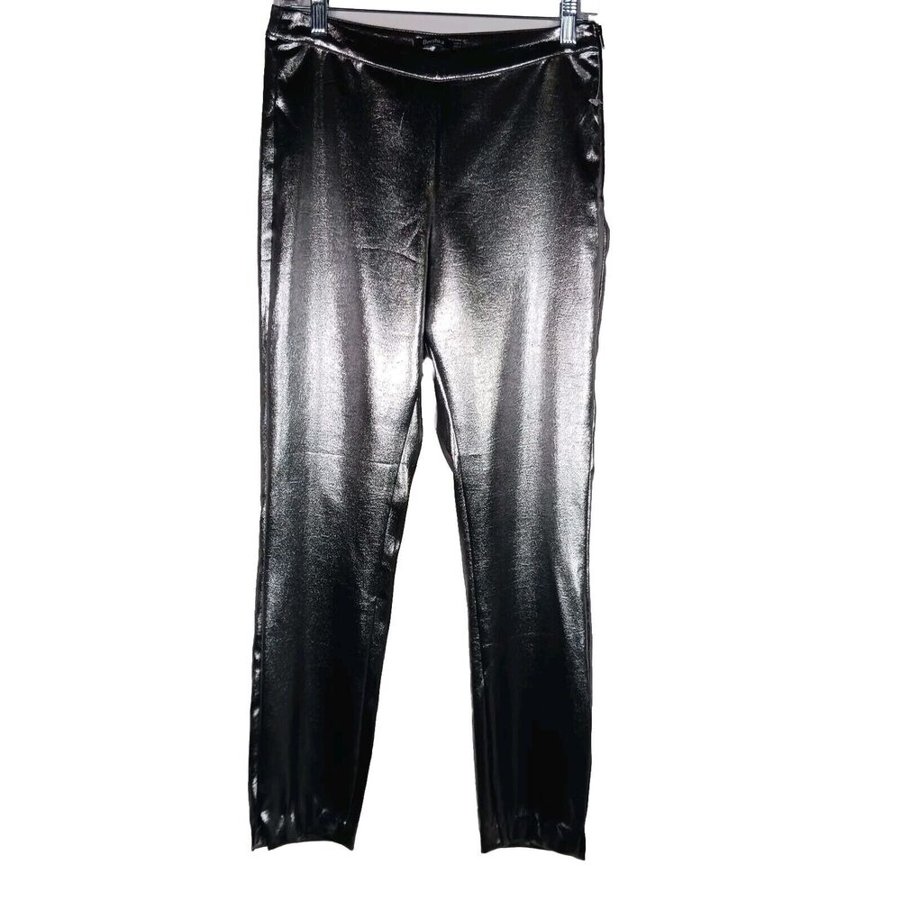 Bershka Silver Metallic Faux Leather Ankle Pants Women's Juniors Size L NWOT